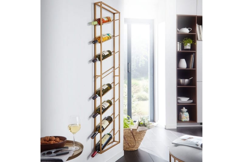 Vinställ Wohnling väggmonterad, plats för 8 flaskor, pulverlackerad metall, industriell loftstil Guld - Guld - Servering & matlagning - Karaff & tillbringare - Glasflaska