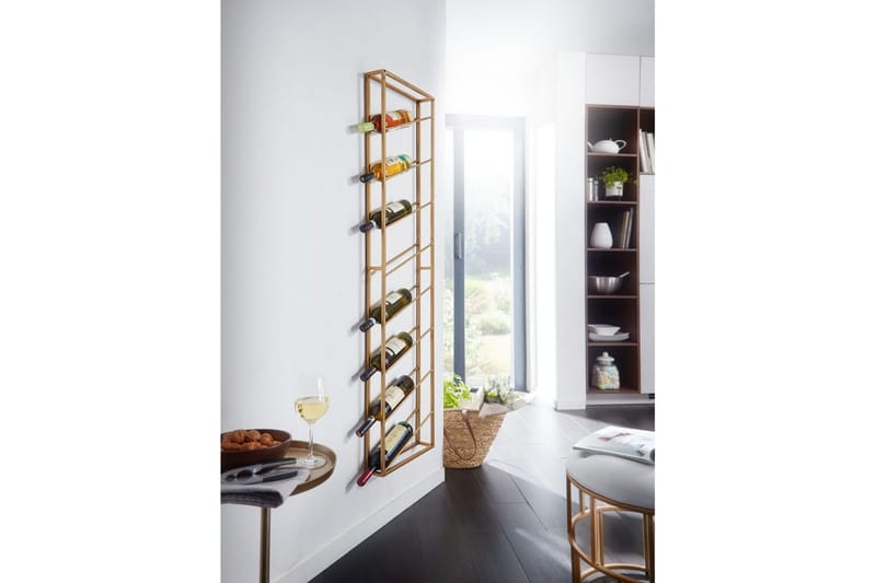 Vinställ Wohnling väggmonterad, plats för 8 flaskor, pulverlackerad metall, industriell loftstil Guld - Guld - Servering & matlagning - Karaff & tillbringare - Glasflaska