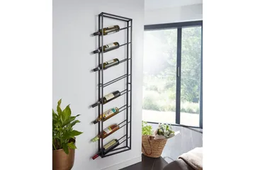 Vinställ Wohnling väggmonterad, plats för 8 flaskor, pulverlackerad metall, industriell loftstil Svart - Svart - Servering & matlagning - Karaff & tillbringare - Glasflaska