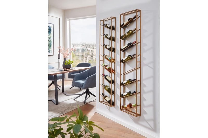 Vinställ Wohnling väggmonterad, plats för 8 flaskor, pulverlackerad metall, industriell loftstil Guld - Guld - Förvaring - Hylla - Förvaringshylla - Vinställ & vinhylla