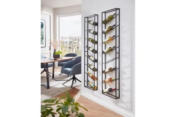 Vinställ Wohnling väggmonterad, plats för 8 flaskor, pulverlackerad metall, industriell loftstil Svart - Svart - Servering & matlagning - Karaff & tillbringare - Glasflaska