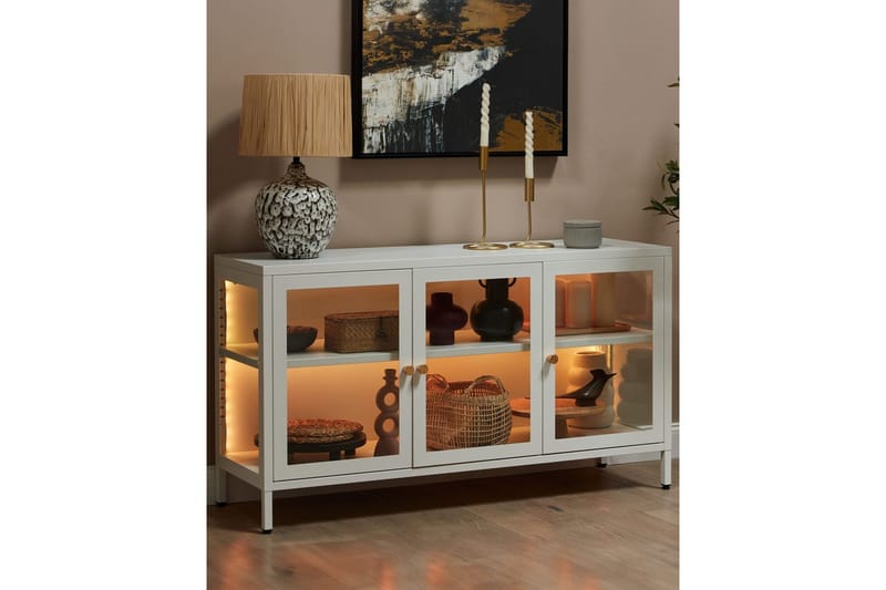 Vitrinskåp med LED Newport Vit - Vit - Servering & matlagning - Karaff & tillbringare - Glasflaska