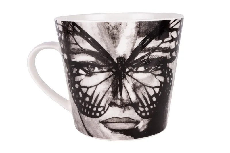 Golden Butterfly Kaffekopp Benporslin 40 cl, Svart / Vit