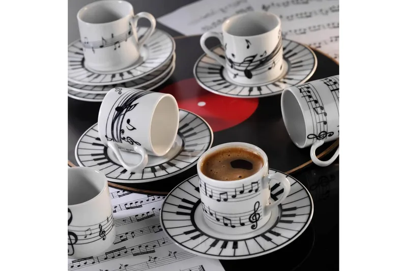 Masahiko Kaffekopp 12-delar, Vit/Svart