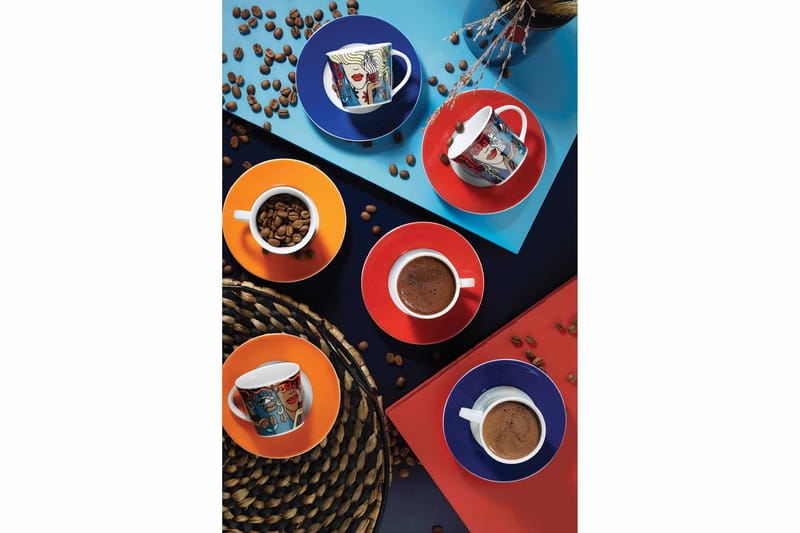 Kaffeservis 12-pack - Flerfärgad - Kaffekopp & kaffemugg - Porslin