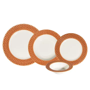 Tyrvik Middagsservis (24 delar) 32x36x41 cm - vit och orange - Servering & matlagning - Porslin