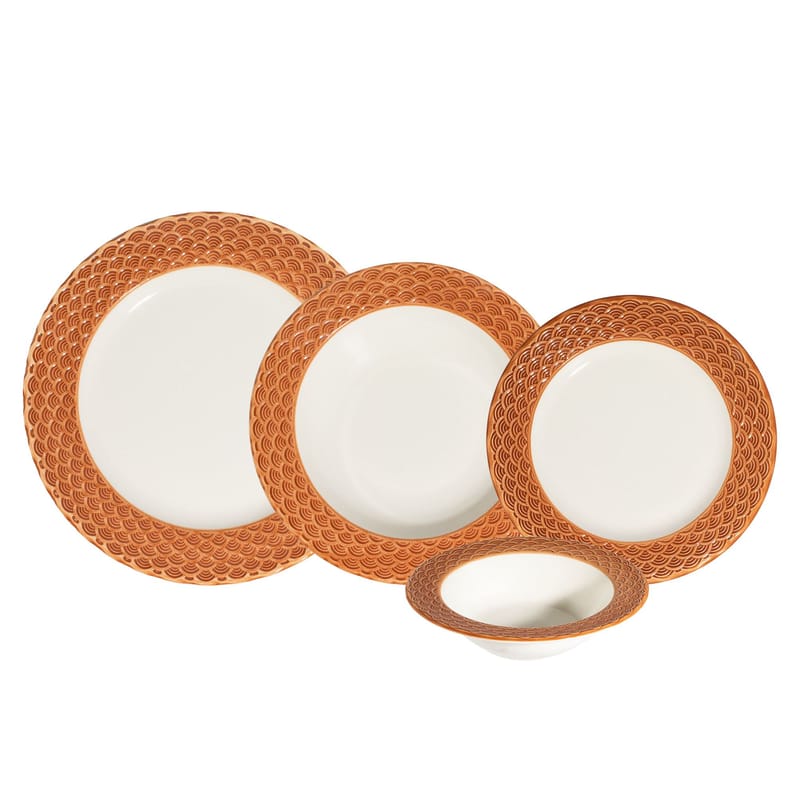 Tyrvik Middagsservis (24 delar) 32x36x41 cm - vit och orange - Servering & matlagning - Porslin