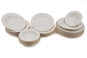 Middagsservis Adine 24 Delar Porslin - Vit|Guld - Servering & matlagning - Tallrikar & skålar