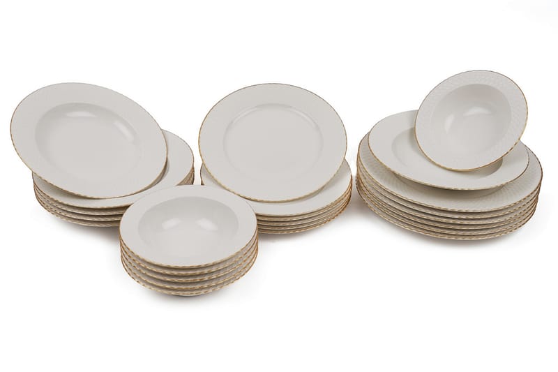 Middagsservis Adine 24 Delar Porslin - Vit|Guld - Servering & matlagning - Tallrikar & skålar