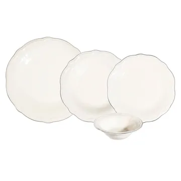 Platin Middagsservis (24 delar) 32x36x41 cm - Vit och silver - Servering & matlagning - Tallrikar & skålar - Fyrkantiga tallrikar