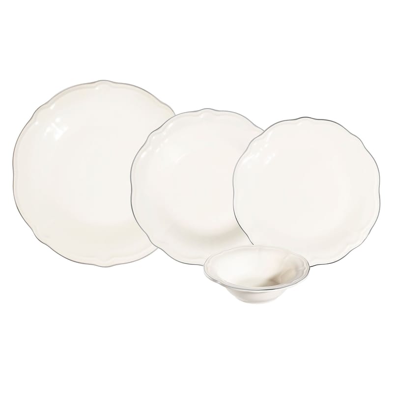 Platin Middagsservis (24 delar) 32x36x41 cm - Vit och silver - Servering & matlagning - Tallrikar & skålar - Fyrkantiga tallrikar