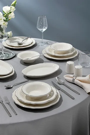 Platin Middagsservis (53 delar) 53x33x36 cm - Vit och silver - Servering & matlagning - Tallrikar & skålar - Tallrikar set