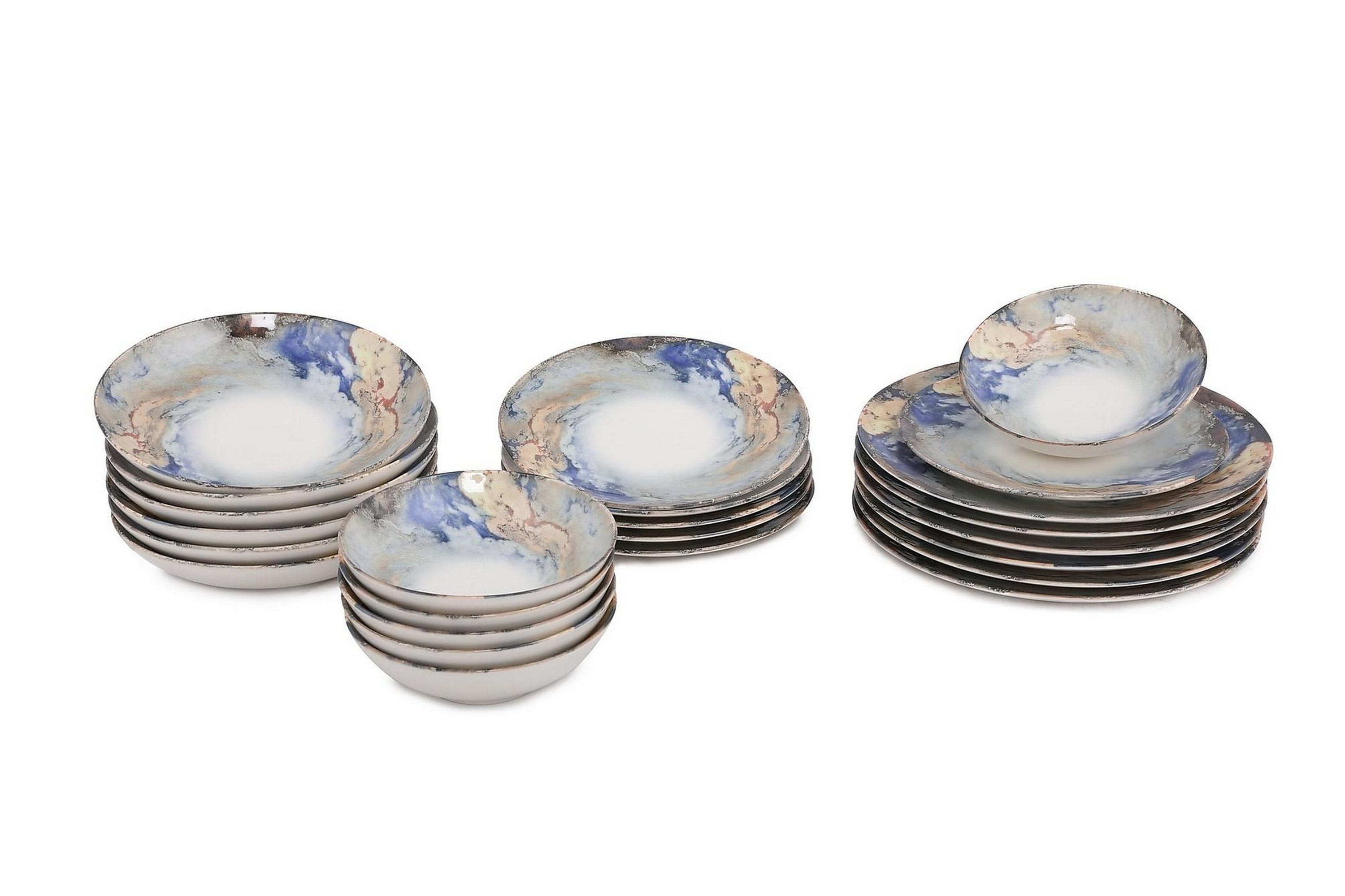 Tallriksset Subatan 24 Delar Porslin/Vit/BlåGuld