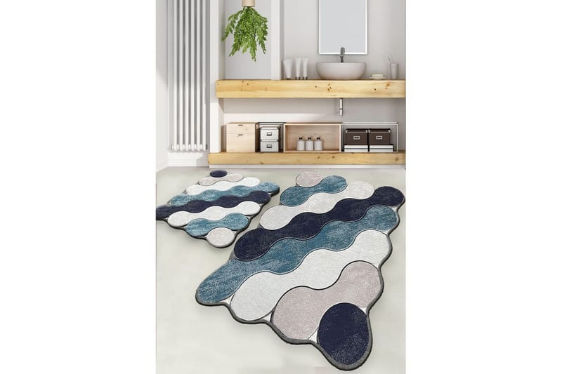 Badrumsmattset (2 delar) Sufia Blå / Mörkblå / Vit / Beige - Blå / Mörkblå / Vit / Beige - Textil & mattor - Badrumstextil