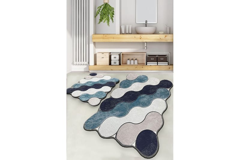 Badrumsmattset (2 delar) Sufia Blå / Mörkblå / Vit / Beige - Blå / Mörkblå / Vit / Beige - Textil & mattor - Badrumstextil