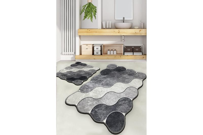 Badrumsmattset (2 delar) Sufia Grå / Ljusgrå / Vit - Grå / Ljusgrå / Vit - Textil & mattor - Badrumstextil
