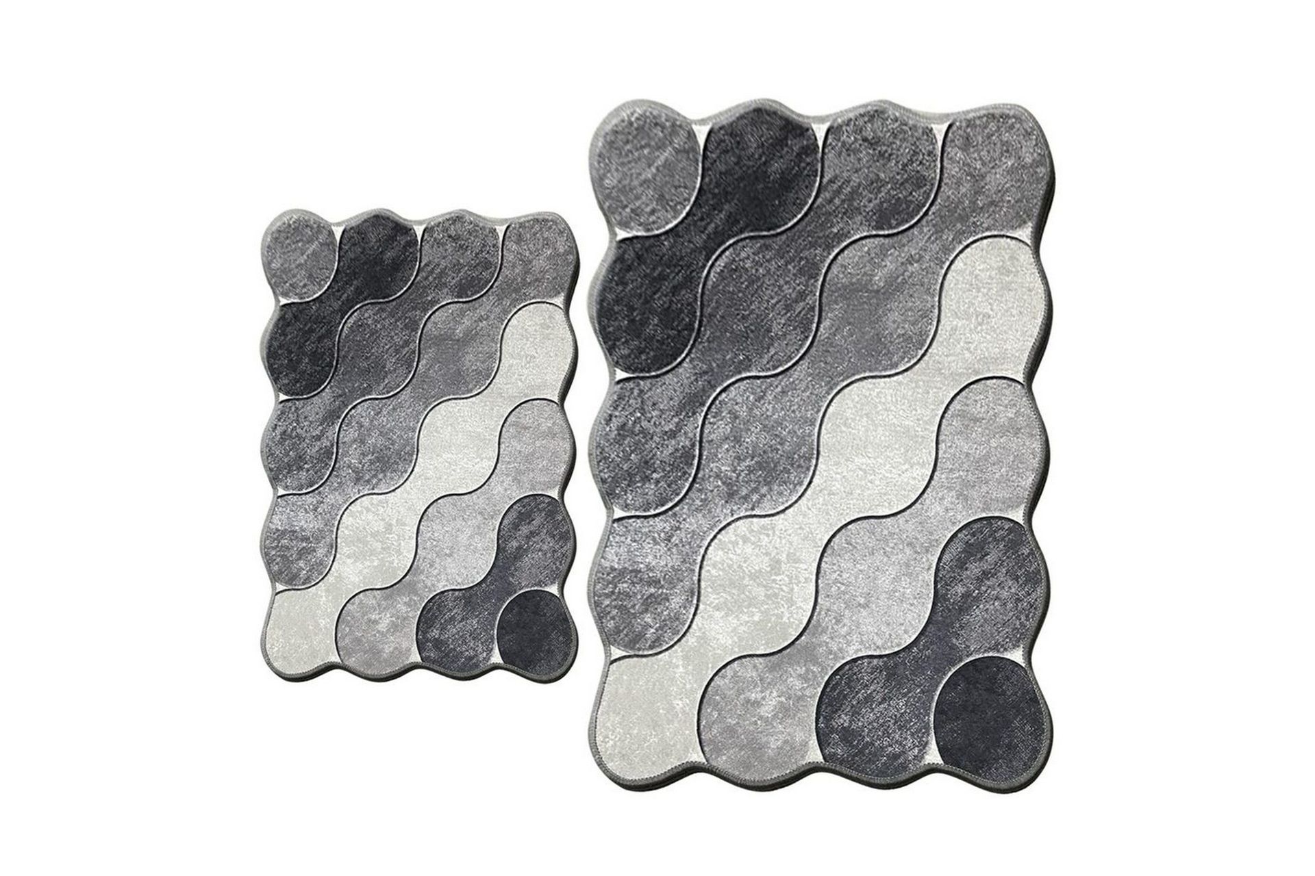 Badrumsmattset (2 delar) Sufia Grå / Ljusgrå / Vit - Grå / Ljusgrå / Vit