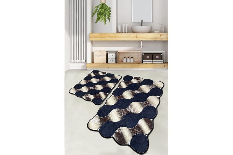Badrumsmattset (2 delar) Sufia Mörkblå / Rany / Beige - Mörkblå / Rany / Beige - Textil & mattor - Badrumstextil