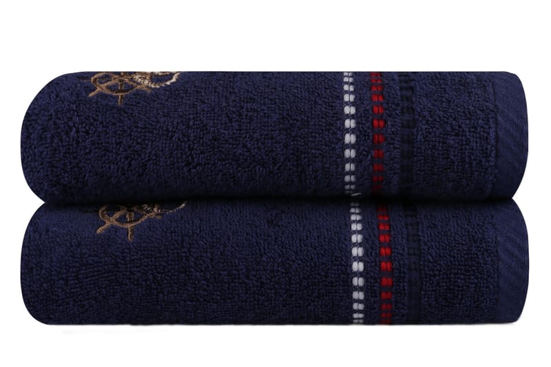 Handduk Hobby 50x90 cm 2-pack - Mörkblå/Röd/Vit/Beige - Badrumstextil - Handdukar