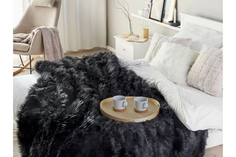 Pläd 200 x 220 cm svart DELICE - Svart - Textil & mattor - Filt & pläd
