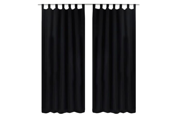 2-pack gardiner med öglor i svart microsatin 140x245 cm - Mörkläggningsgardiner