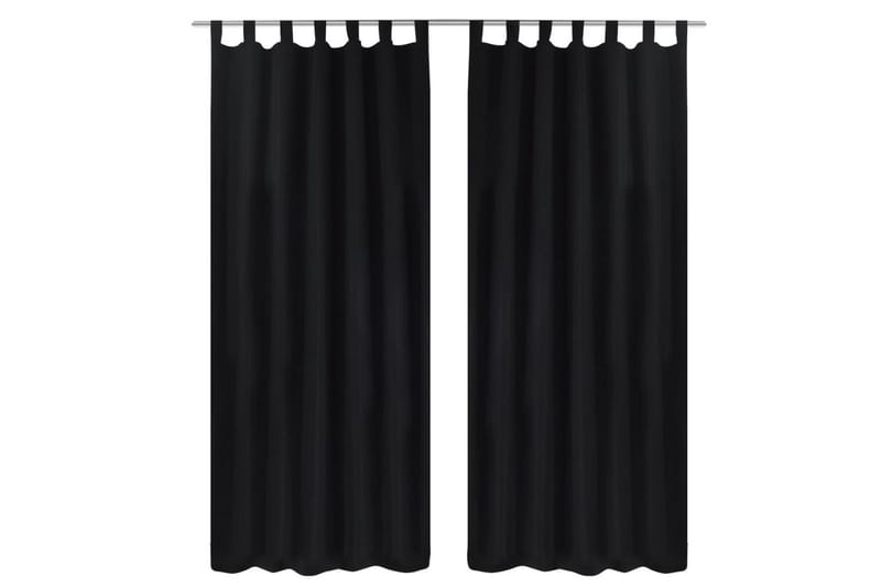 2-pack gardiner med öglor i svart microsatin 140x225 cm - Mörkläggningsgardiner