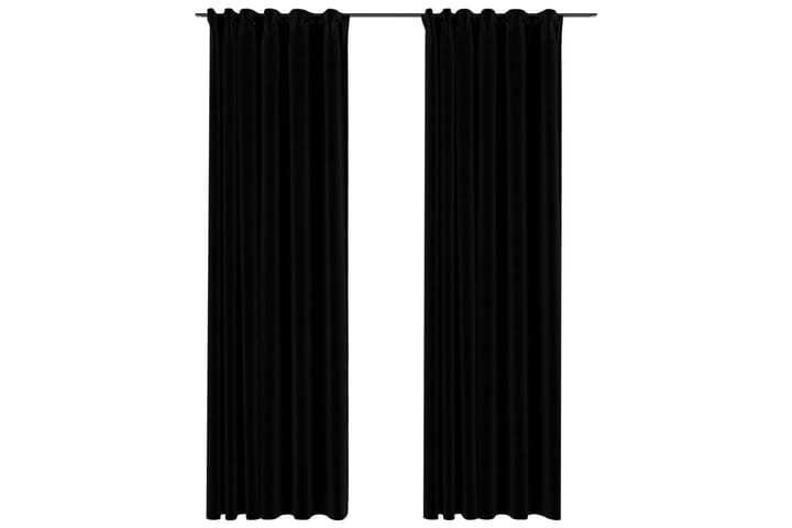 Mörkläggningsgardin med krokar linnelook 2 st svart 140x225 - Svart - Mörkläggningsgardiner