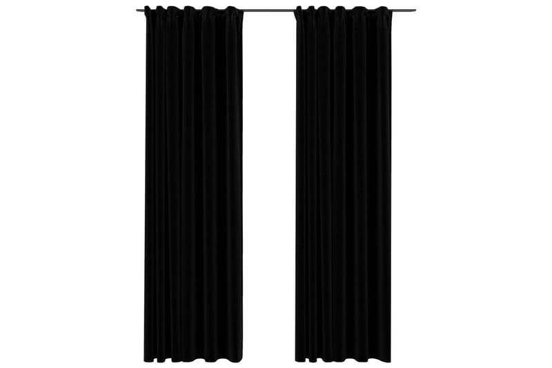 Mörkläggningsgardin med krokar linnelook 2 st svart 140x245 - Mörkläggningsgardiner