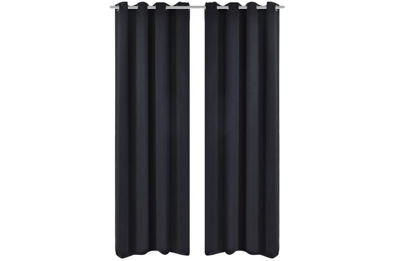 2-pack svarta mörkläggningsgardiner med metallringar 135x245 - Mörkläggningsgardiner