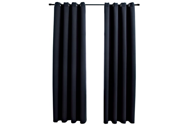 Mörkläggningsgardiner med metallringar 2 st svart 140x245 cm - Mörkläggningsgardiner