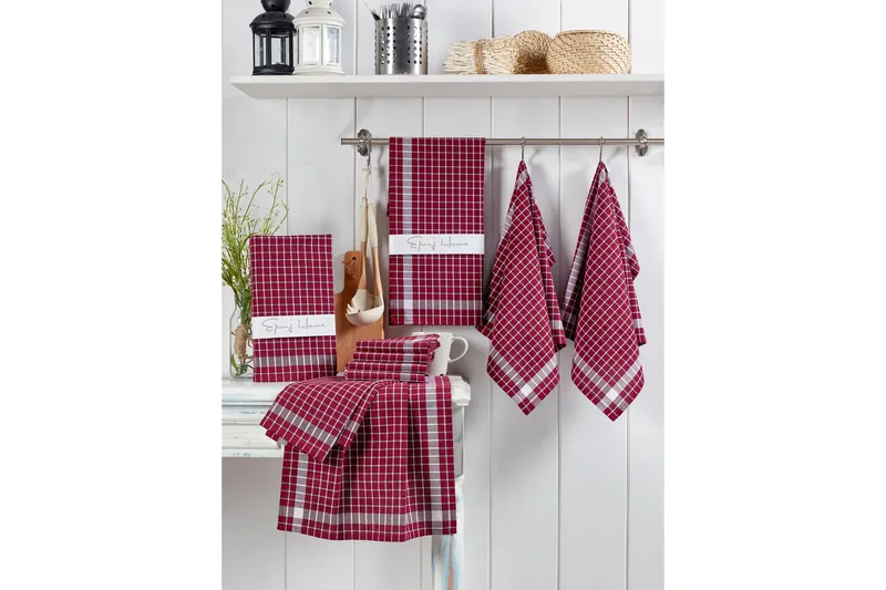 Lympne Kökshandduk 10-pack - Vinröd/Vit - Textil & mattor - Kökstextil