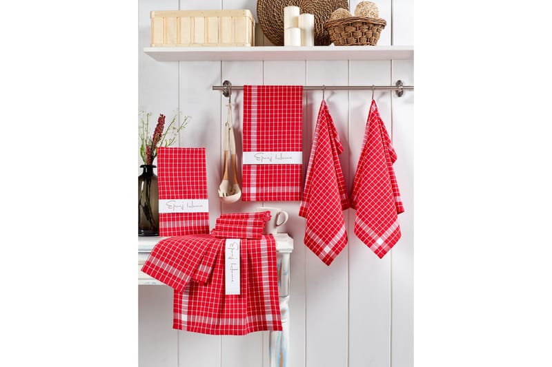 Tvättlapp Hedon 10-pack - Röd/Vit - Badrumstextil - Handdukar
