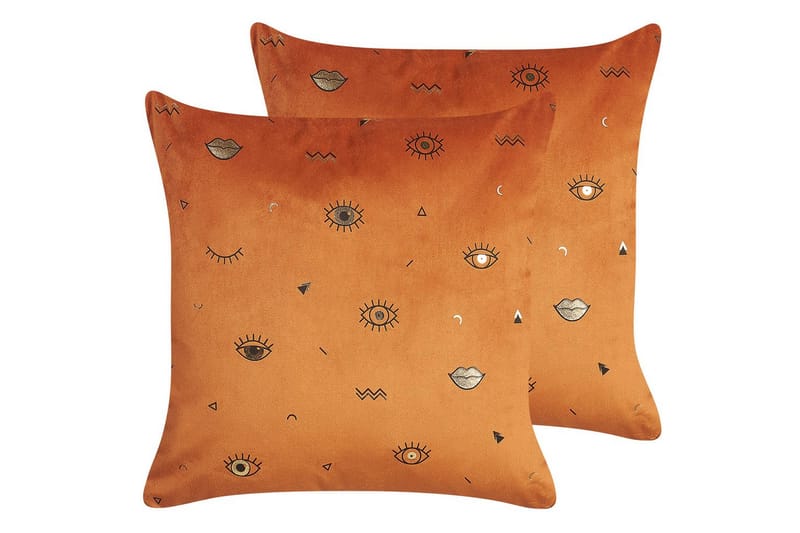 Prydnadskuddar Aeonium set om 2 Orange/svart - Orange/svart - Textil & mattor - Kudde & kuddfodral - Prydnadskudde & soffkudde