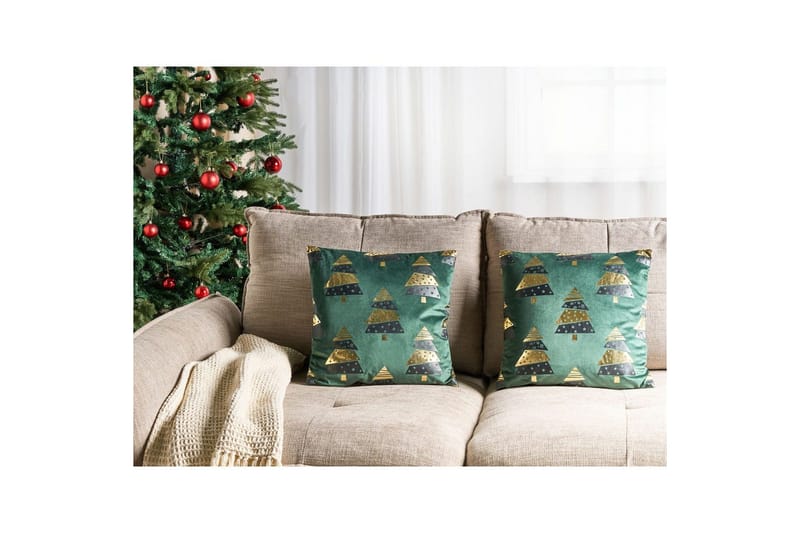 Prydnadskuddar Goldspruce set om 2 Grön/guld/svart - Grön/guld/svart - Textil & mattor - Kudde & kuddfodral - Prydnadskudde & soffkudde