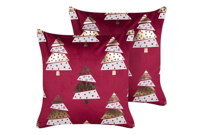 Prydnadskuddar Goldspruce set om 2 Röd/guld/vit, Röd/guld/vit