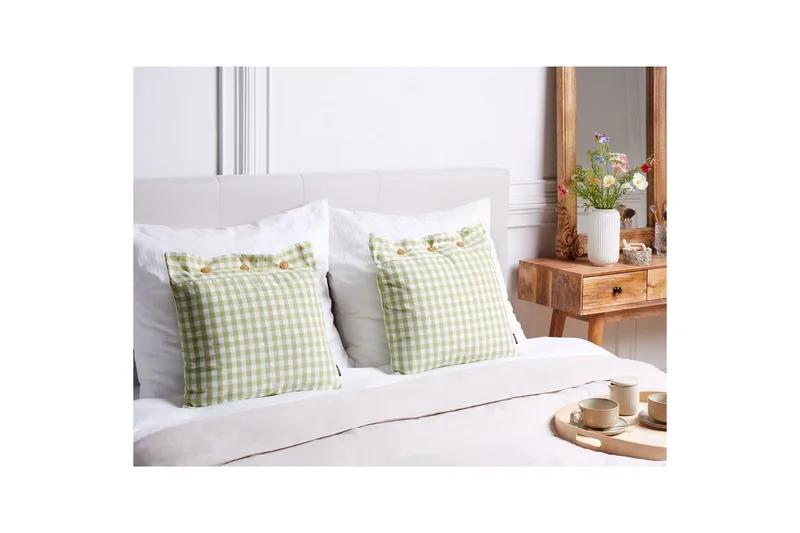 Prydnadskuddar Talya set om 2 Grönt/vitt/ljust trä, Fyrkantig - Grönt/vitt/ljust trä, Fyrkantig - Textil & mattor - Kudde & kuddfodral - Prydnadskudde & soffkudde