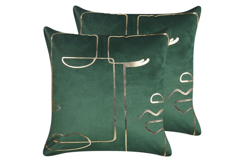 Prydnadskuddar Philodendron set om 2 Grön/guld - Grön/guld - Textil & mattor - Kudde & kuddfodral - Prydnadskudde & soffkudde