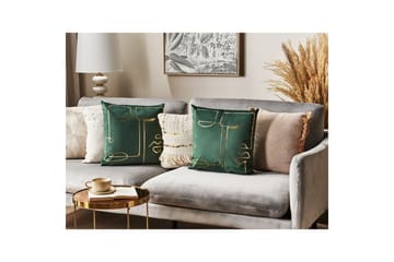 Prydnadskuddar Philodendron set om 2 Grön/guld - Grön/guld - Textil & mattor - Kudde & kuddfodral - Prydnadskudde & soffkudde