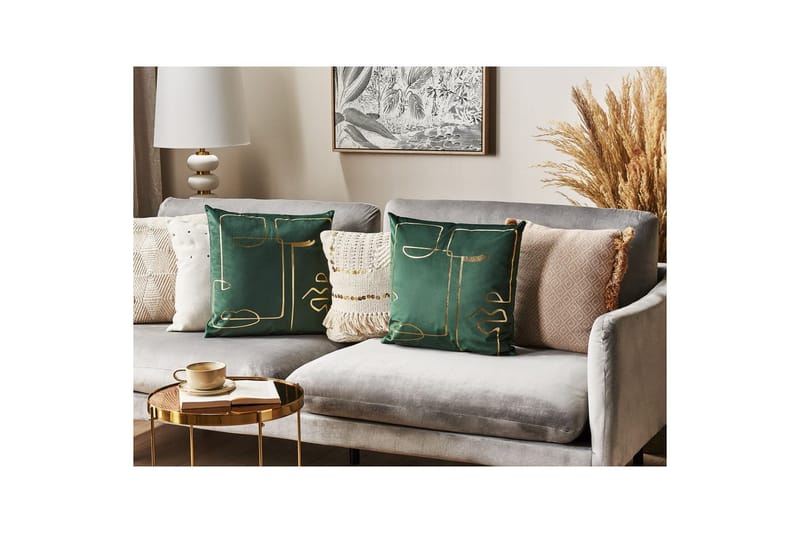 Prydnadskuddar Philodendron set om 2 Grön/guld - Grön/guld - Textil & mattor - Kudde & kuddfodral - Prydnadskudde & soffkudde