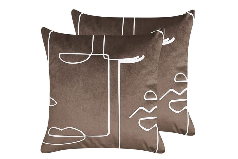 Prydnadskuddar Philodendron set om 2 Brun/Vit - Brun/Vit - Textil & mattor - Kudde & kuddfodral - Prydnadskudde & soffkudde