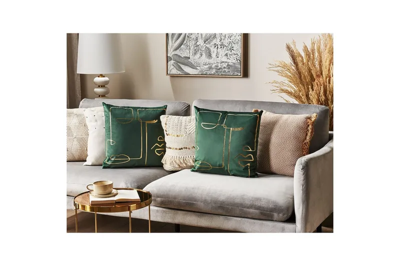 Prydnadskuddar Philodendron set om 2 Grön/guld - Grön/guld - Textil & mattor - Kudde & kuddfodral - Prydnadskudde & soffkudde