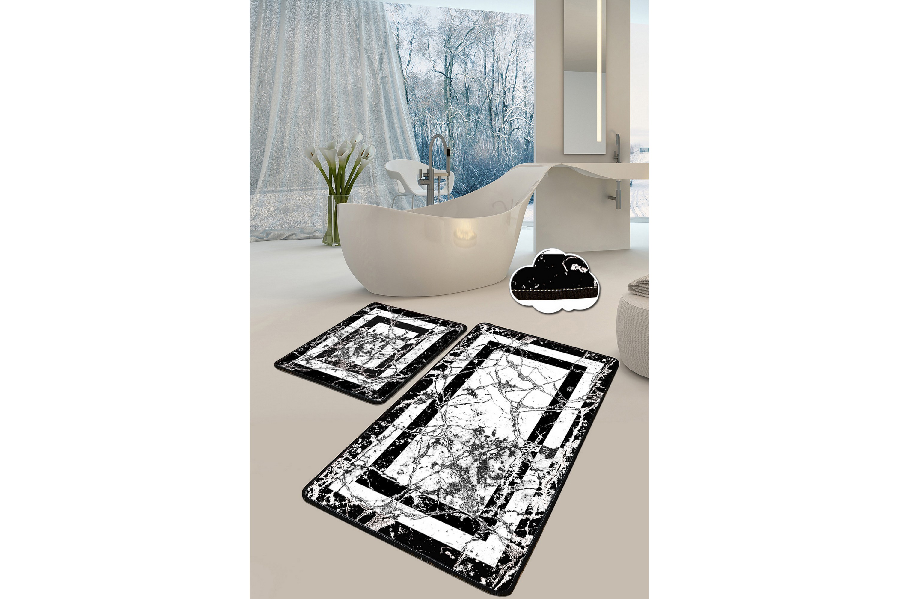 Badrumsmatta Craymor 60x100 cm Rund Svart