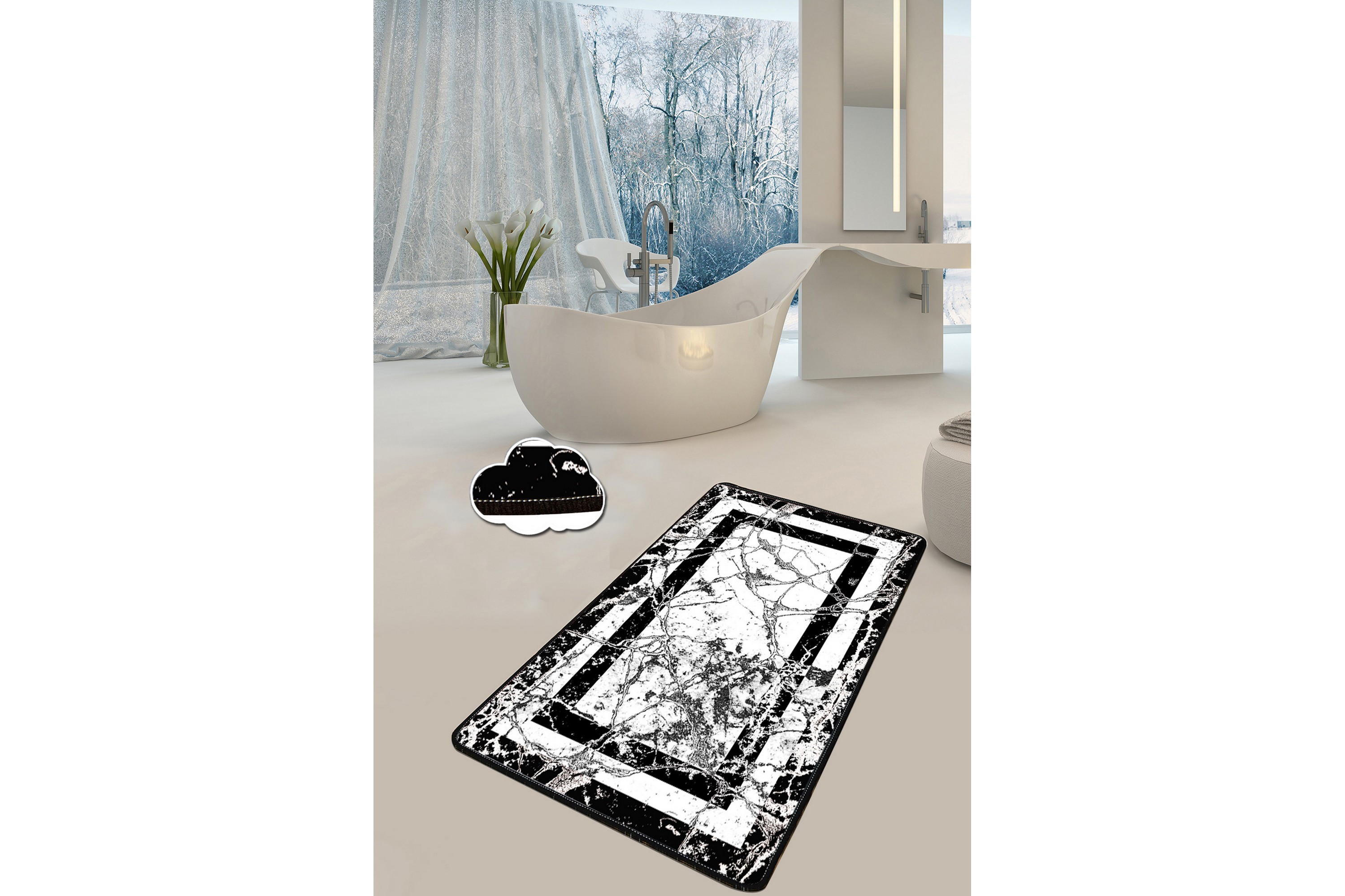 Badrumsmatta Craymor 70x120 cm Rund Svart