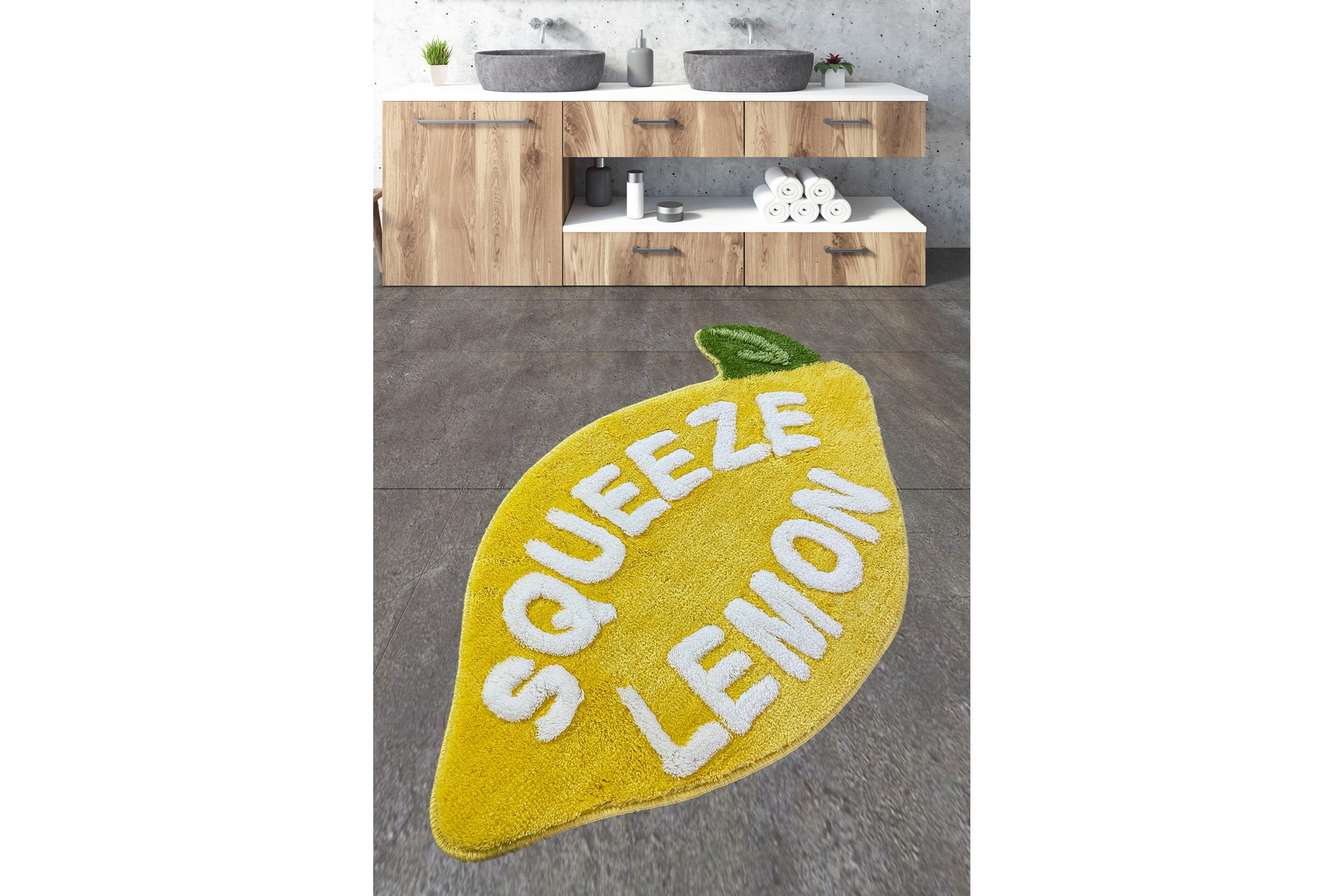 Badrumsmatta Pankuj 60x100 cm Rektangulär Gul/Vit