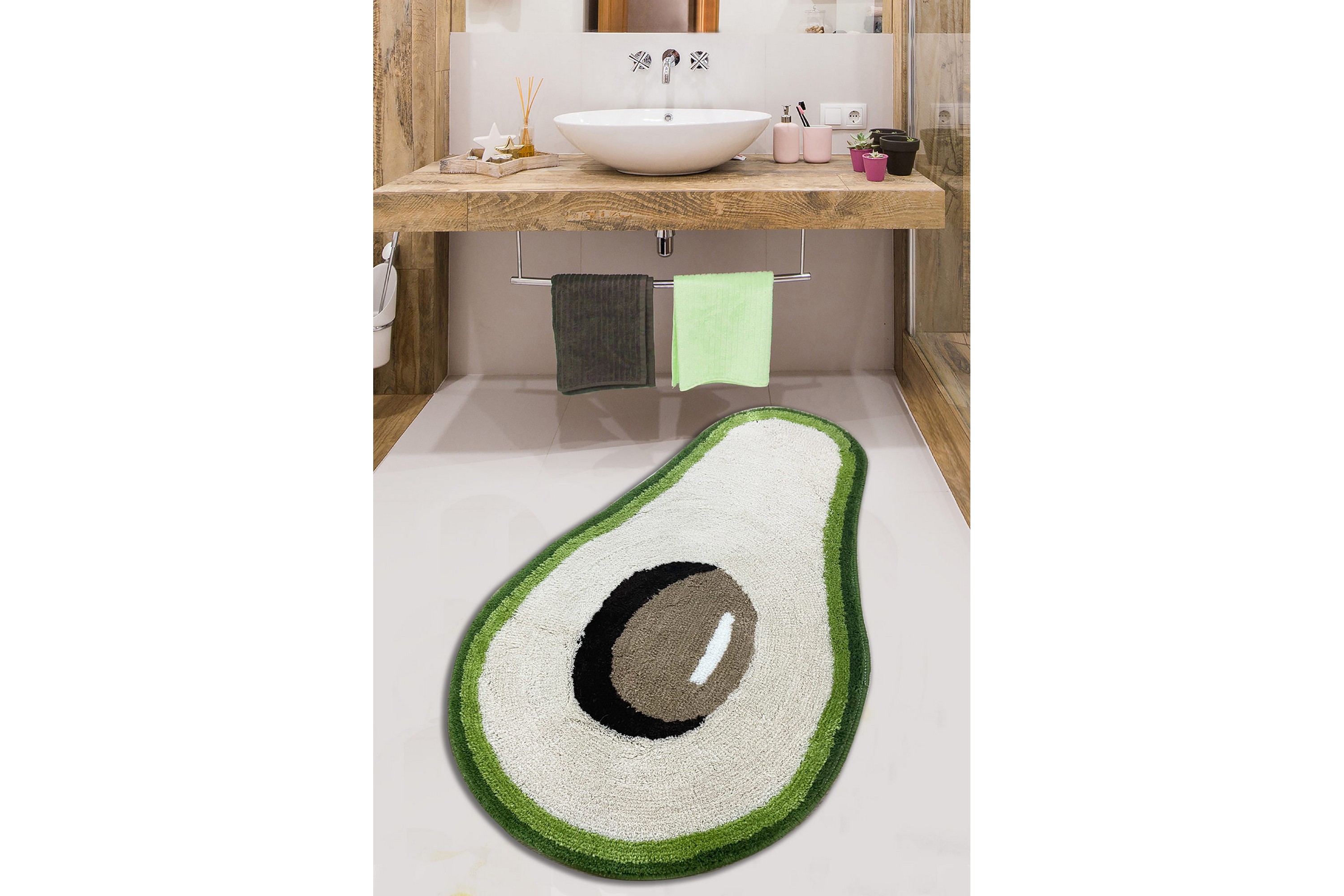 Badrumsmatta Panmati 60x100 cm Rektangulär Vit/Grön/Svart