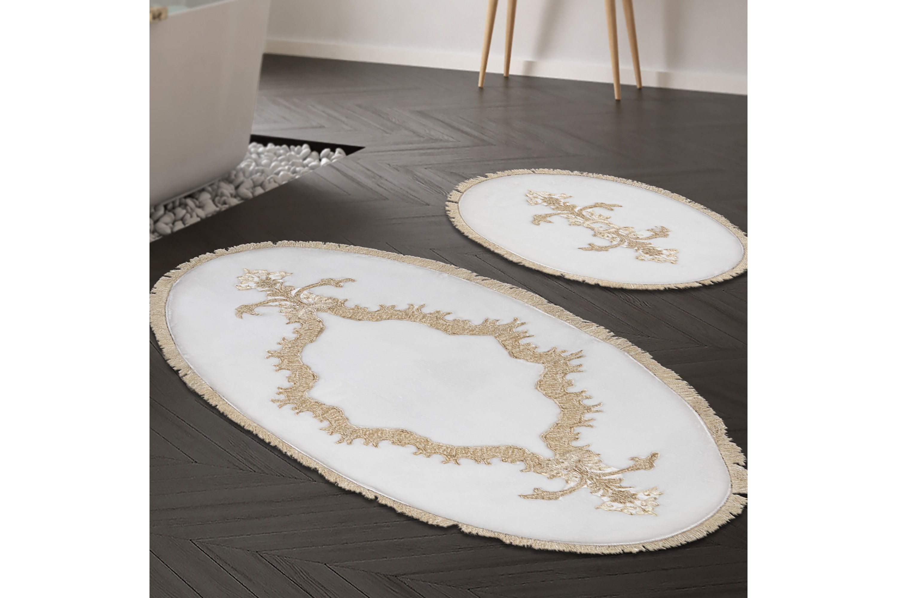 Badrumsmatta Paramik 65x115 cm Rektangulär Creme