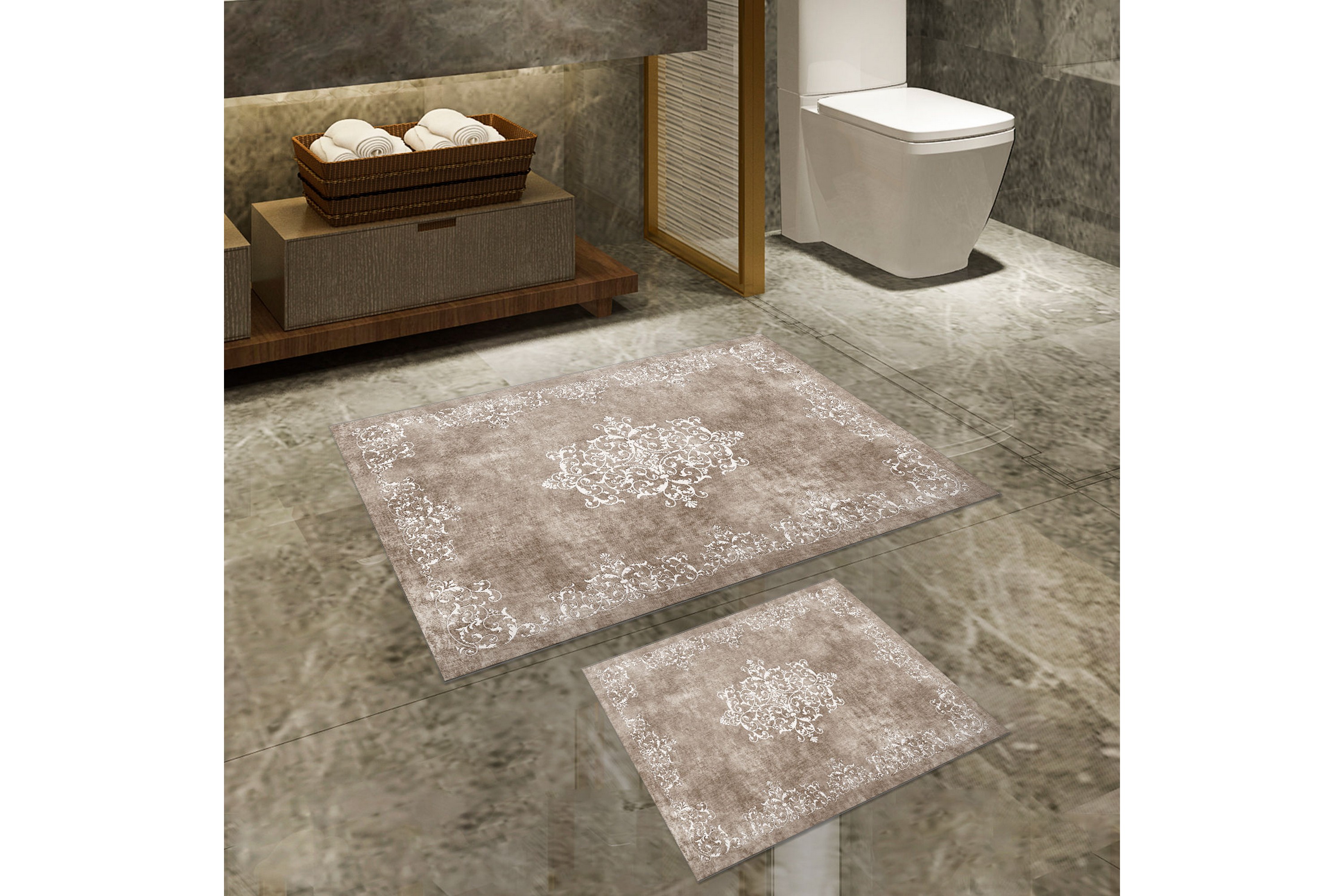 Badrumsmatta Panchuram 60x150 cm Rektangulär Beige