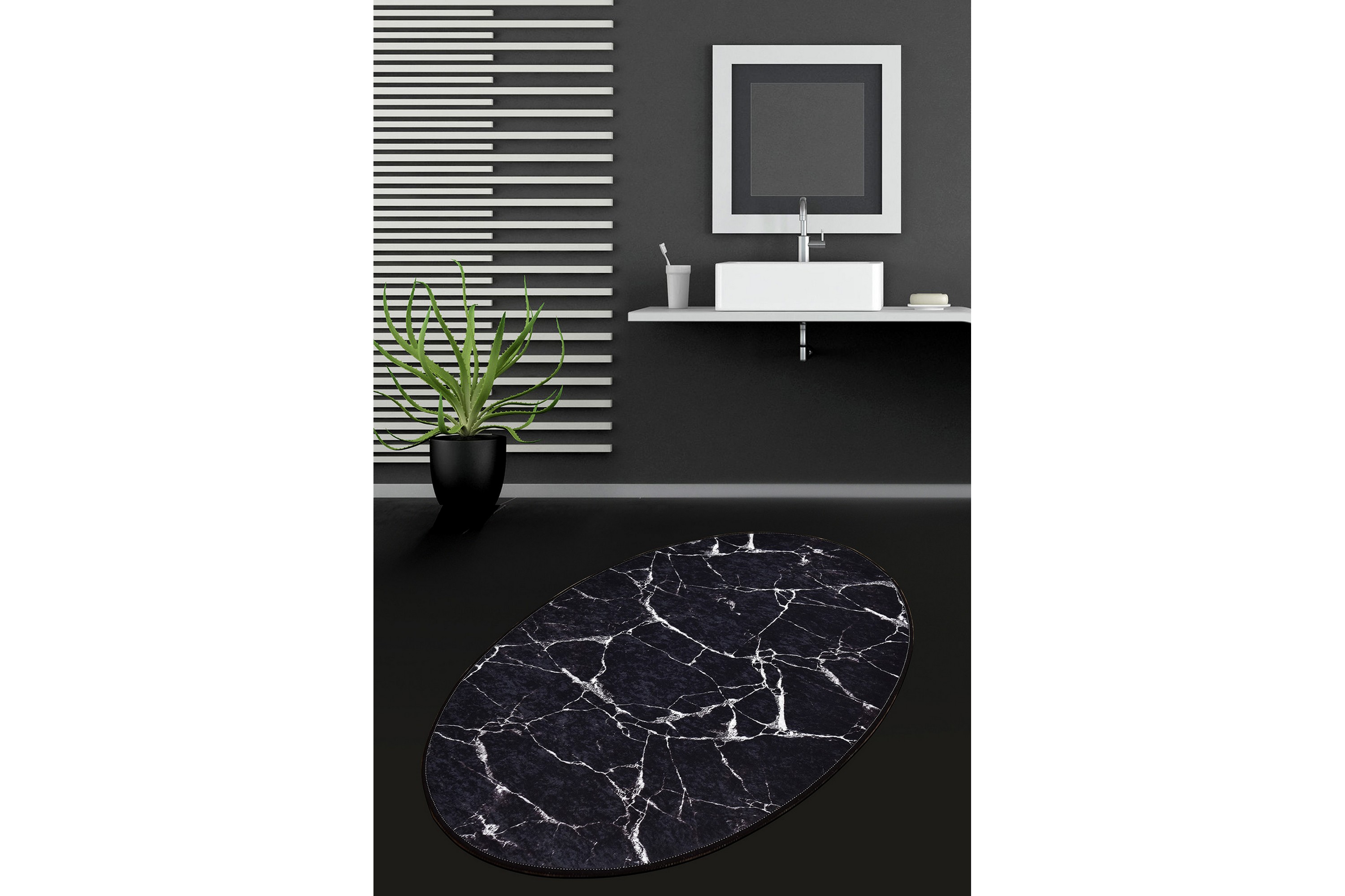 Badrumsmatta Pari 80x120 cm Rund Svart