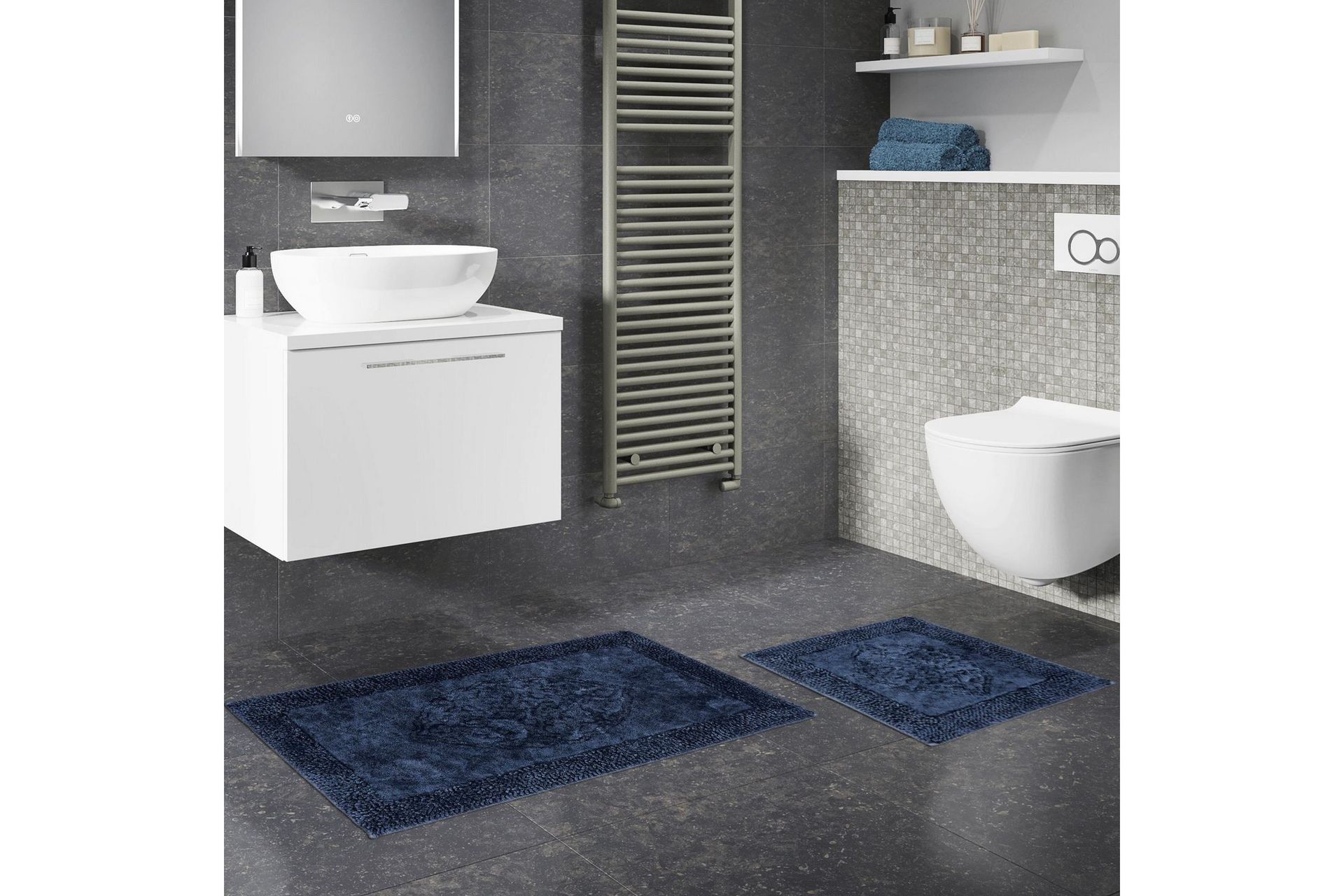 Badrumsmatta Papuu 60x100 cm Rektangul&auml;r - M&ouml;rkbl&aring;