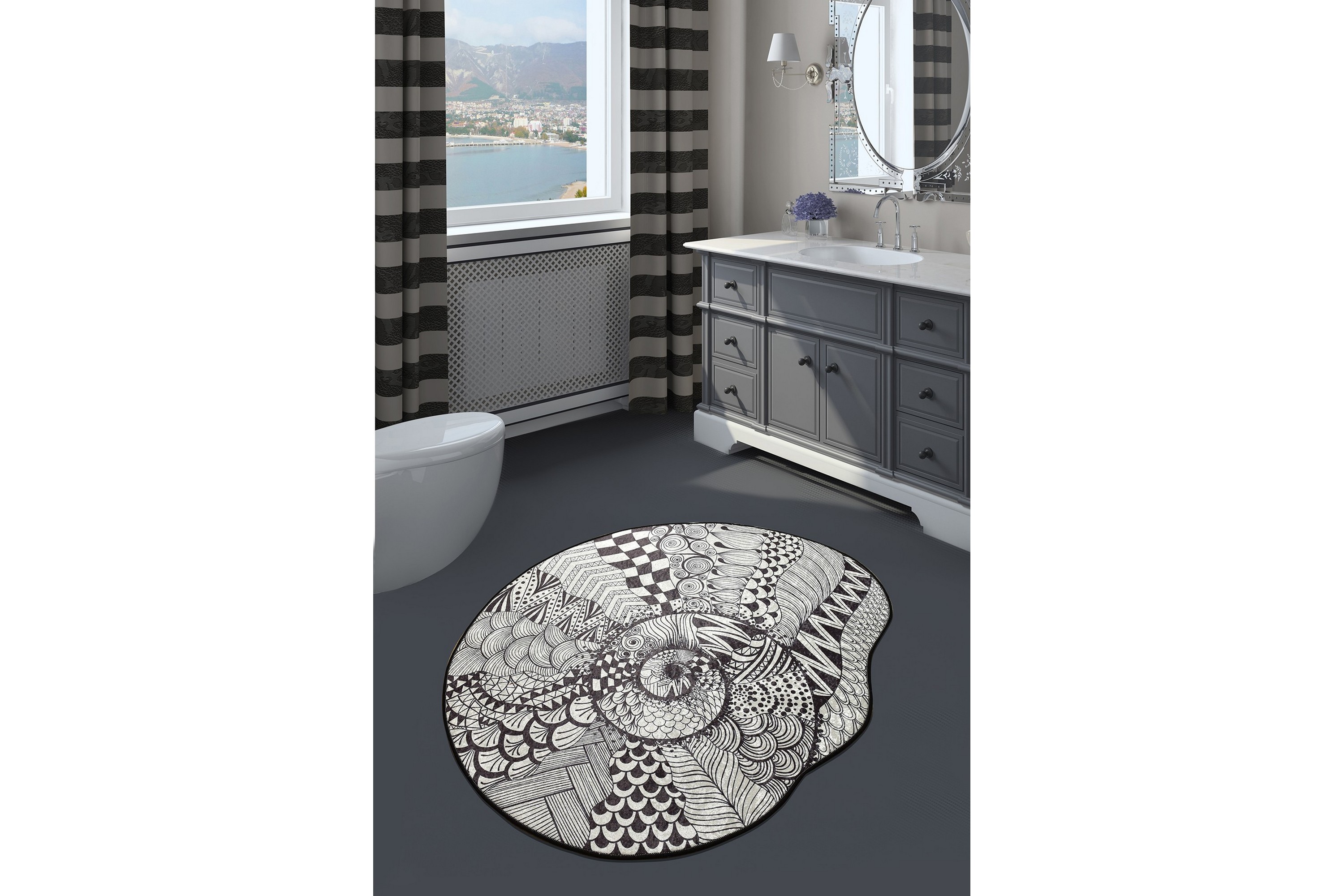 Badrumsmatta Parem 140 cm Rund Svart/Vit